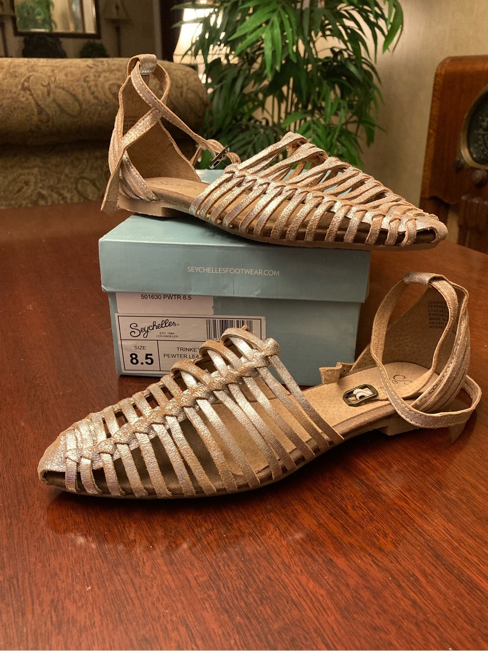 Seychelles Metallic Pewter Strappy Flat Sandals
